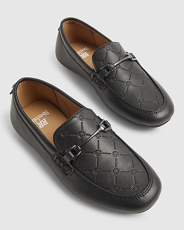 Boys Black Embossed Snaffle Shoes