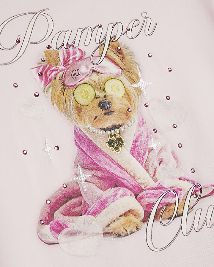 Girls Pink Self Care Puppy Pyjamas