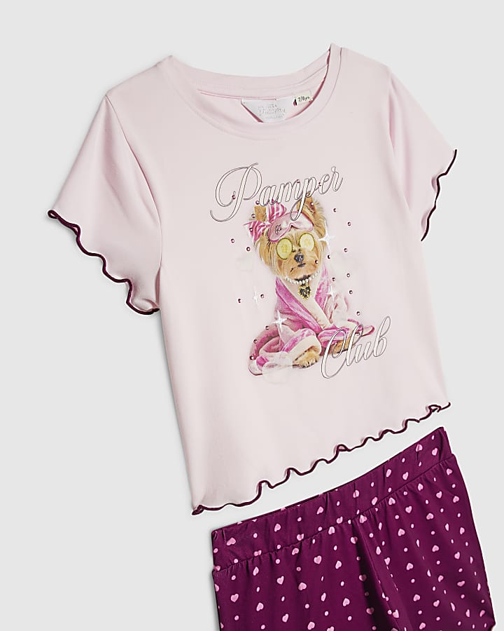 Girls Pink Self Care Puppy Pyjamas