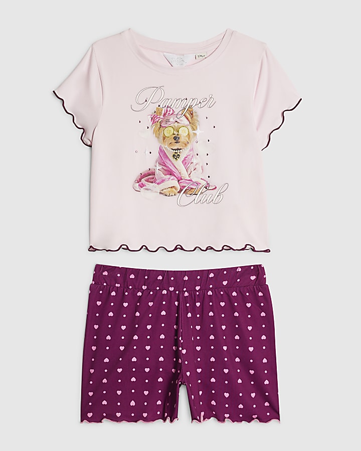 Girls Pink Self Care Puppy Pyjamas