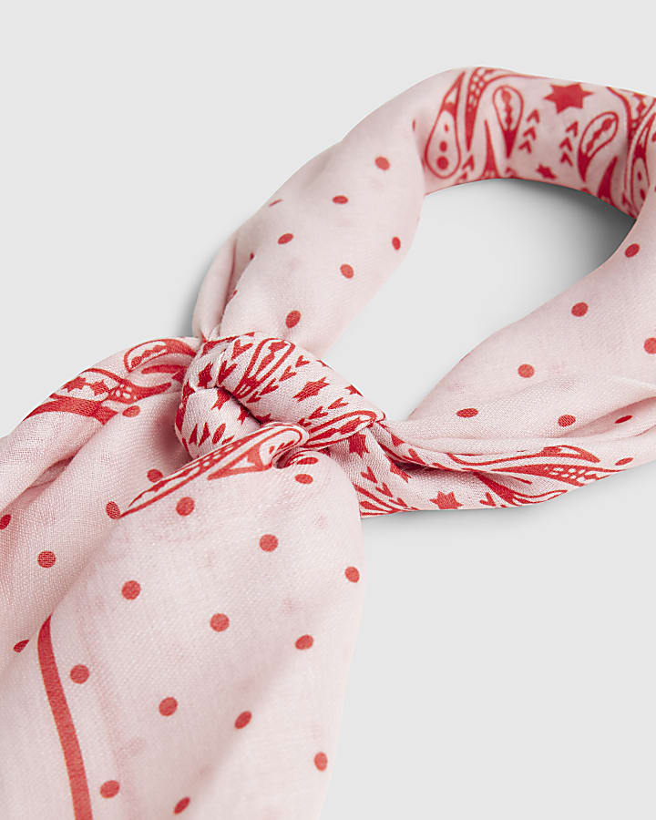 Girls Pink Polka Dot Paisley Scarf