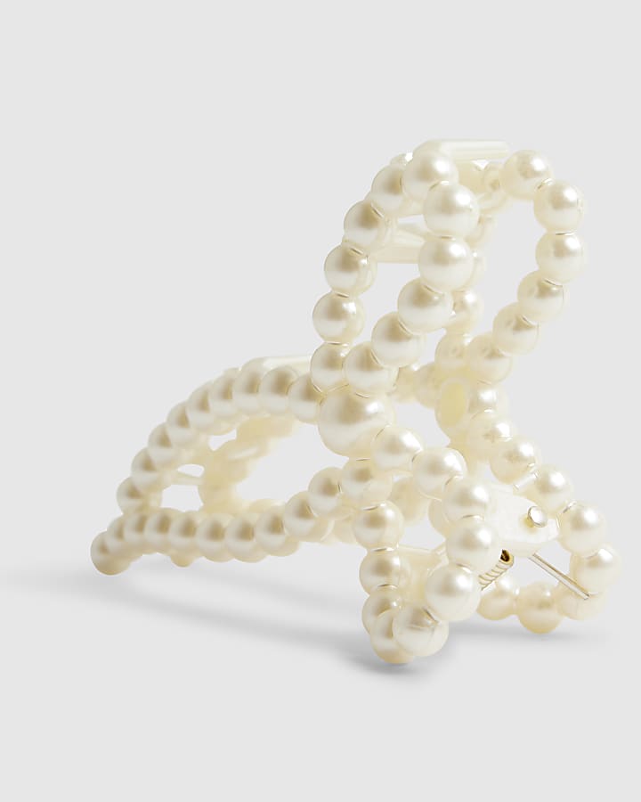 Girls Cream Pearl Bow Hair Claw Clip