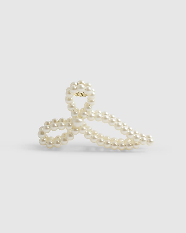 Girls Cream Pearl Bow Hair Claw Clip