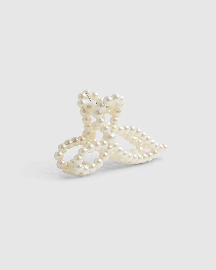 Girls Cream Pearl Bow Hair Claw Clip
