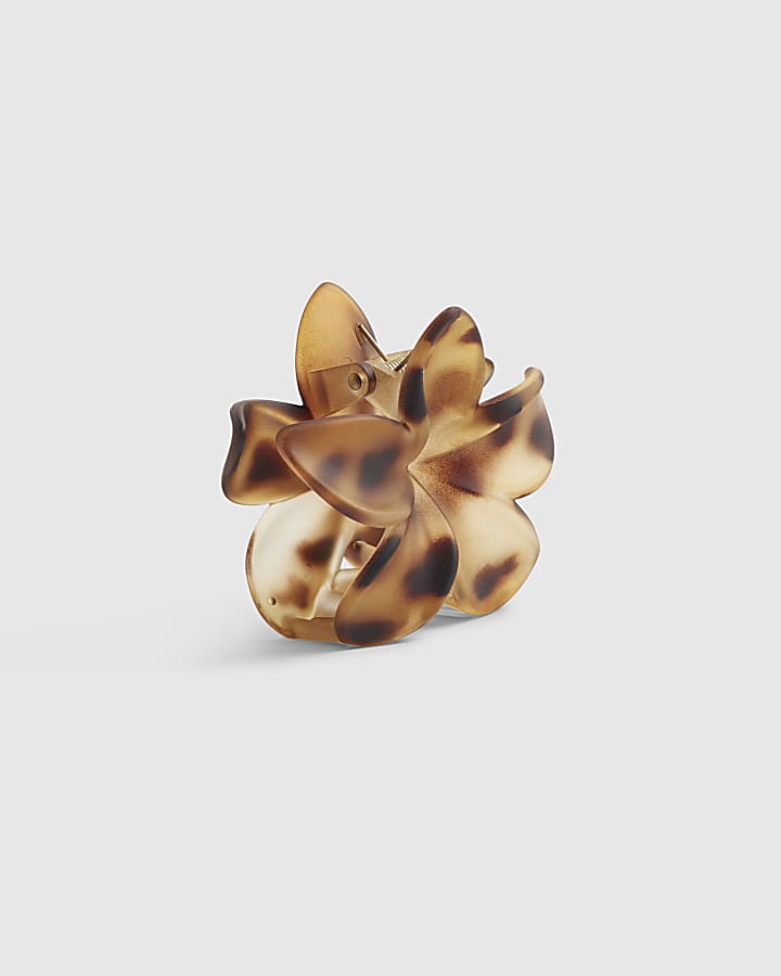 Girls Brown Leopard Flower Hair Claw Clip