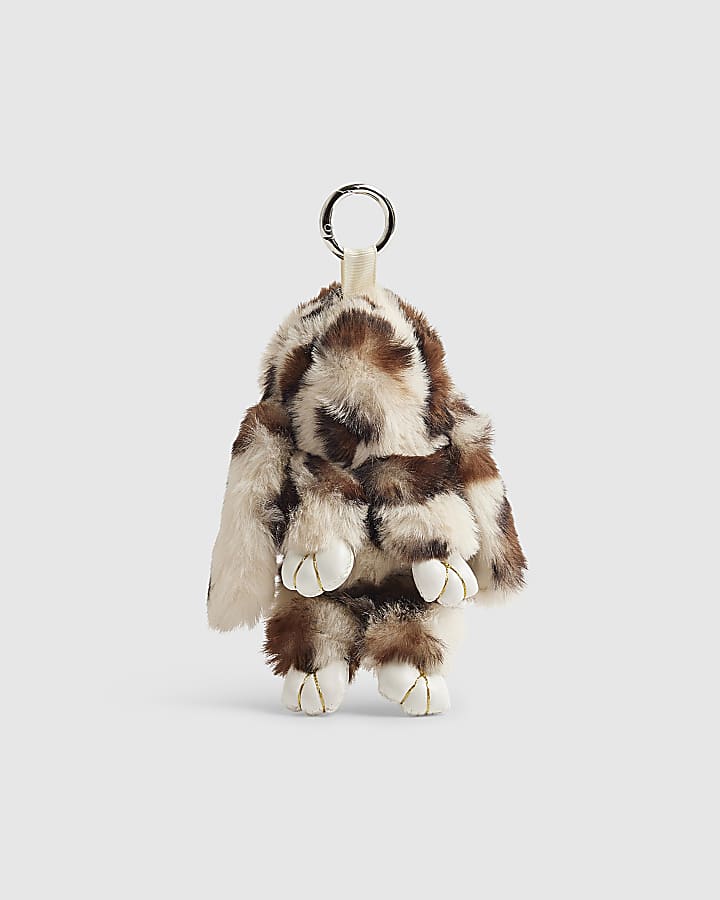 Girls Brown Leopard Print Bunny Keyring