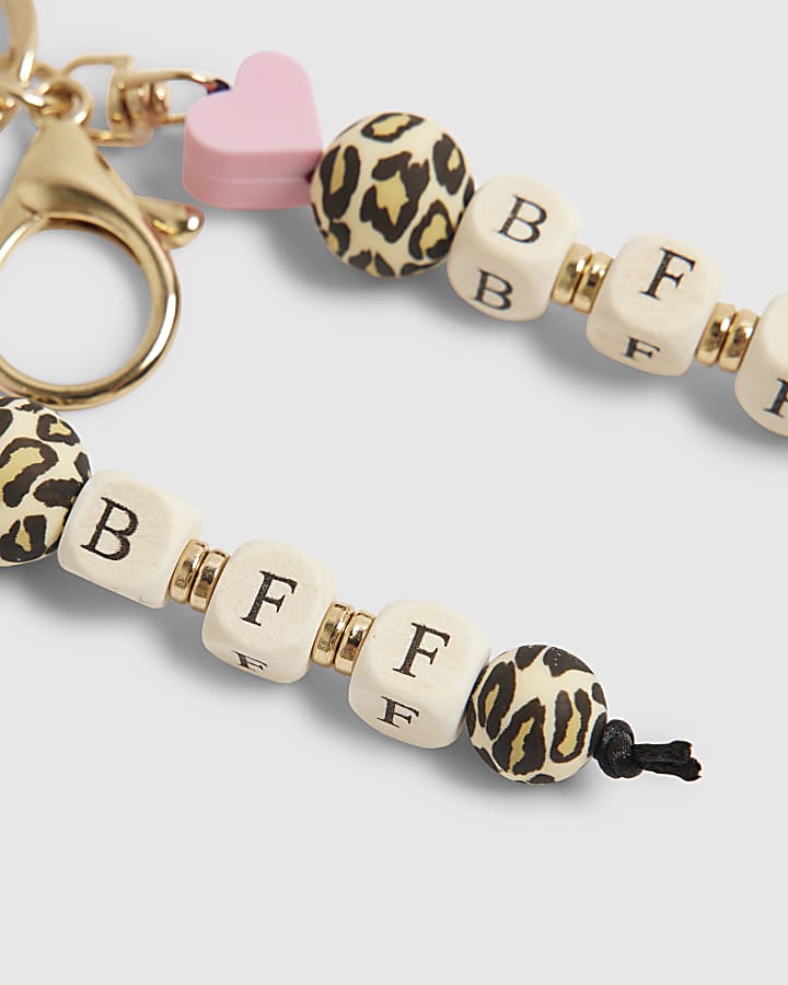 Girls Pink Leopard Print BFF Keyring