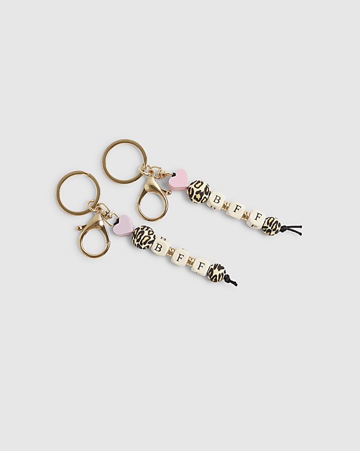 Girls Pink Leopard Print BFF Keyring