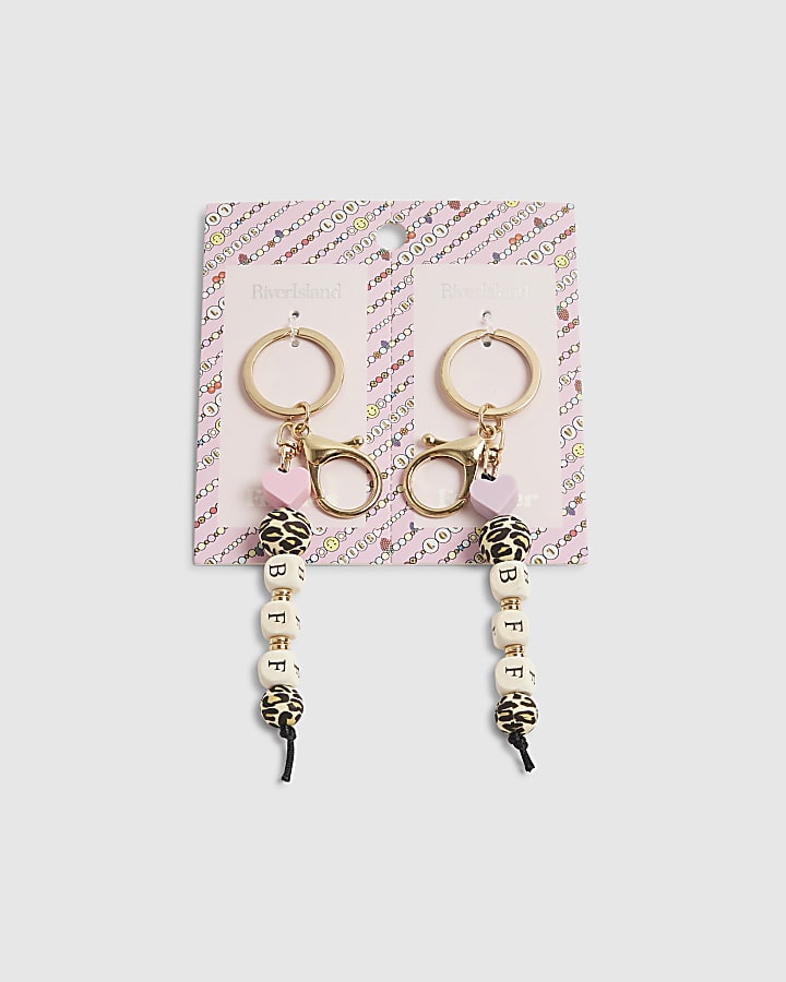 Girls Pink Leopard Print BFF Keyring