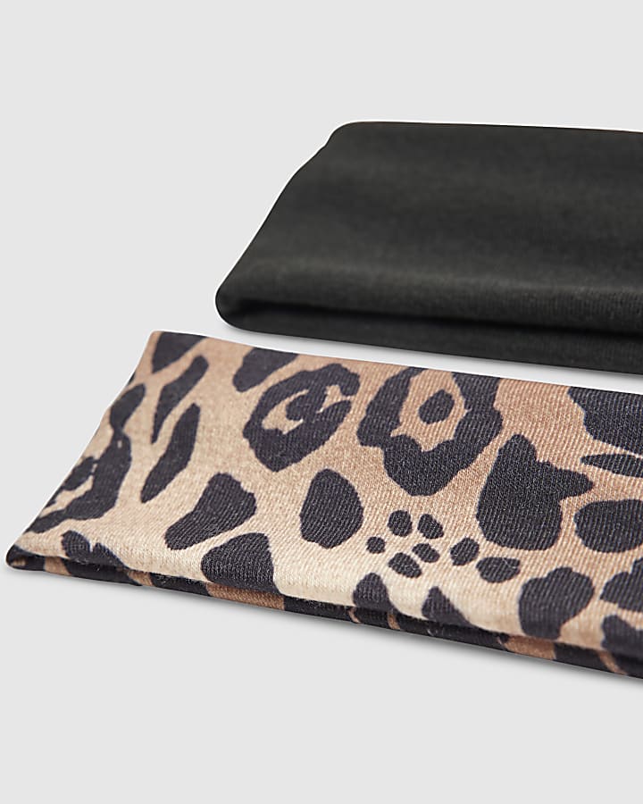 Girls Brown Leopard Bandeau Headband Set