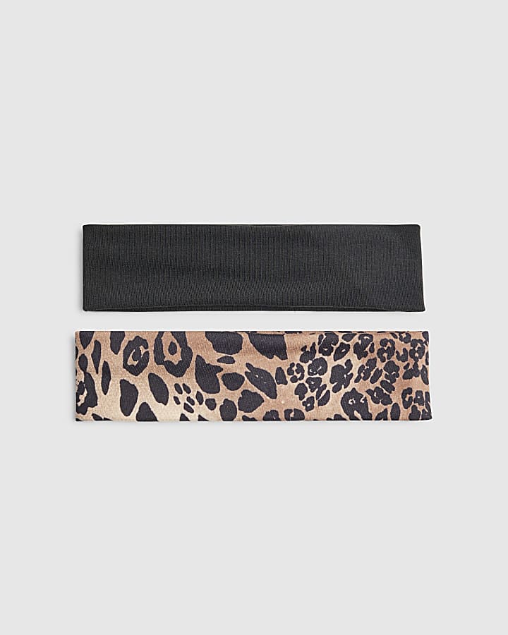 Girls Brown Leopard Bandeau Headband Set