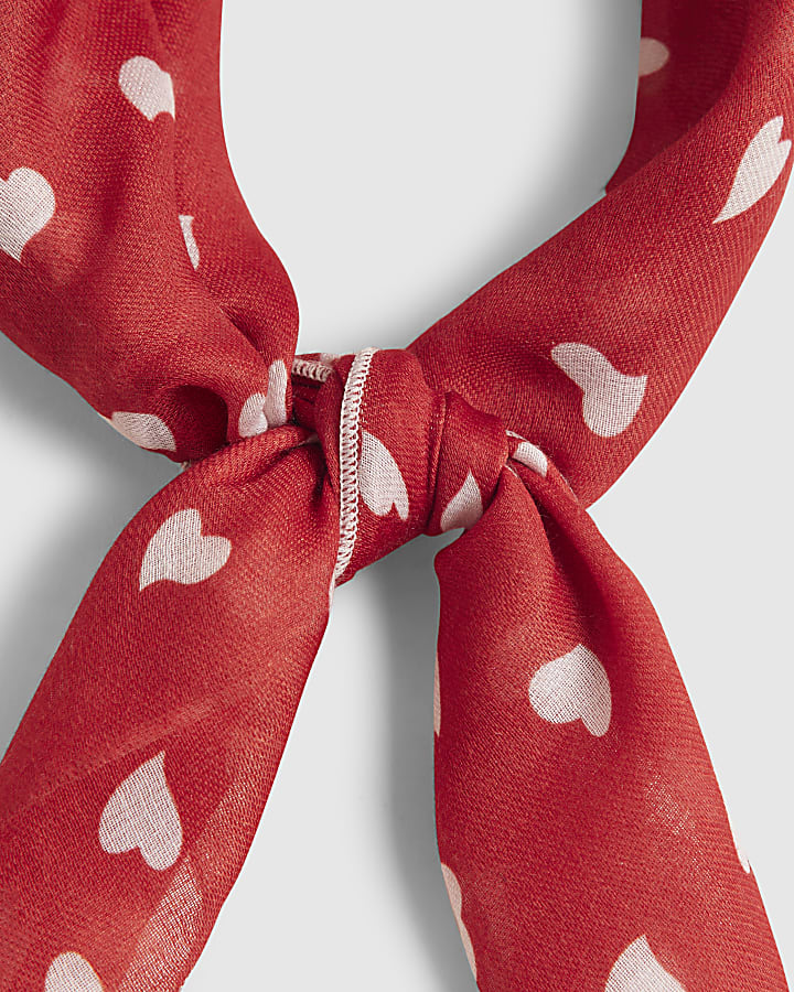 Girls Red Heart Printed Tie Headband