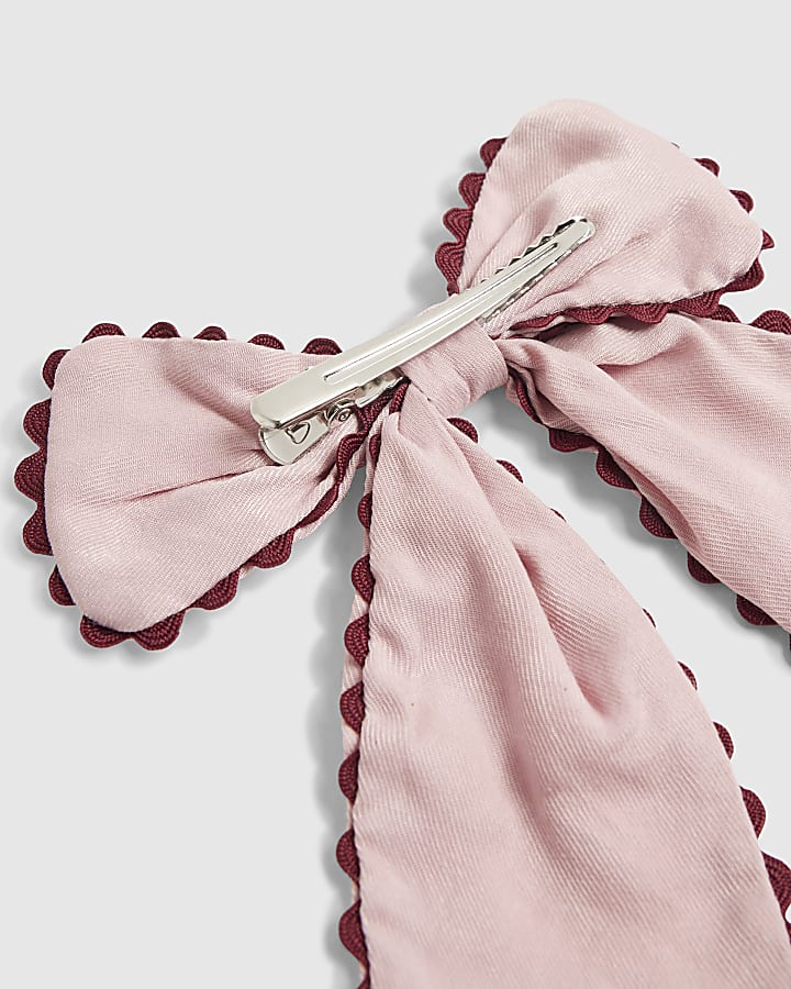 Girls Pink Scalloped Edge Bow Hair Clip