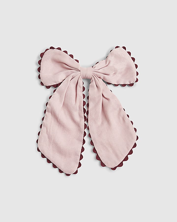 Girls Pink Scalloped Edge Bow Hair Clip