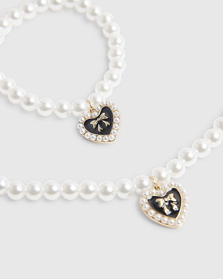 Girls Cream Heart And Pearl Necklace
