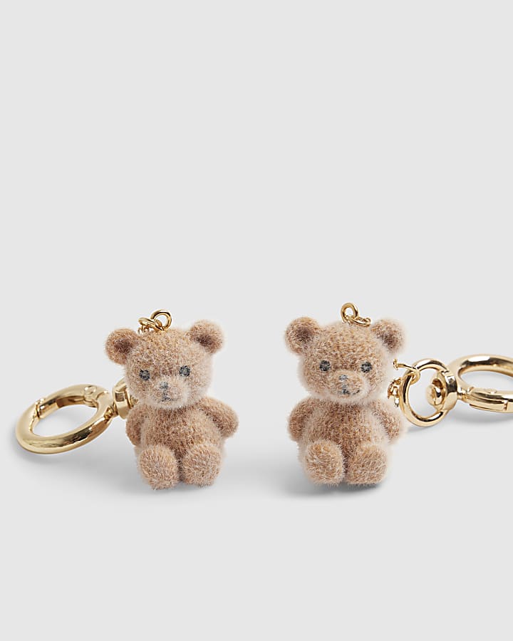 Girls Brown Flocked Teddy BFF Keyrings