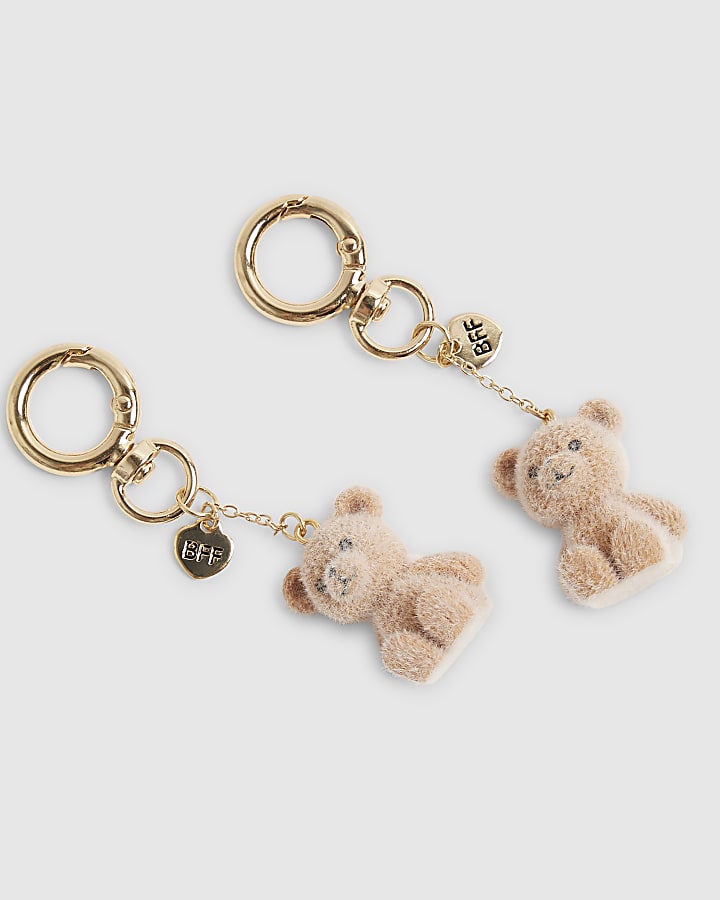 Girls Brown Flocked Teddy BFF Keyrings