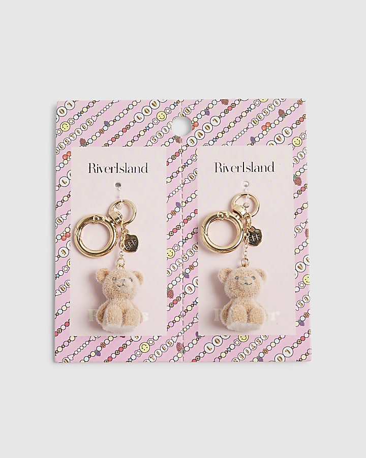 Girls Brown Flocked Teddy BFF Keyrings