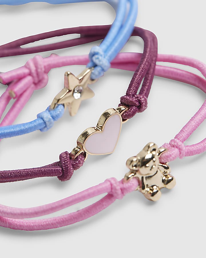 Girls Pink Elastic Heart Bracelets Pack of 3