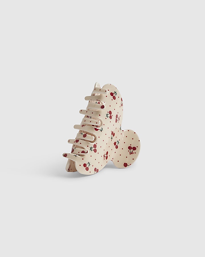 Girls Cream Cherry Hair Claw Clip