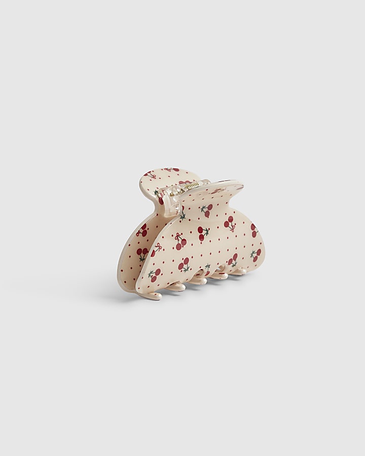 Girls Cream Cherry Hair Claw Clip