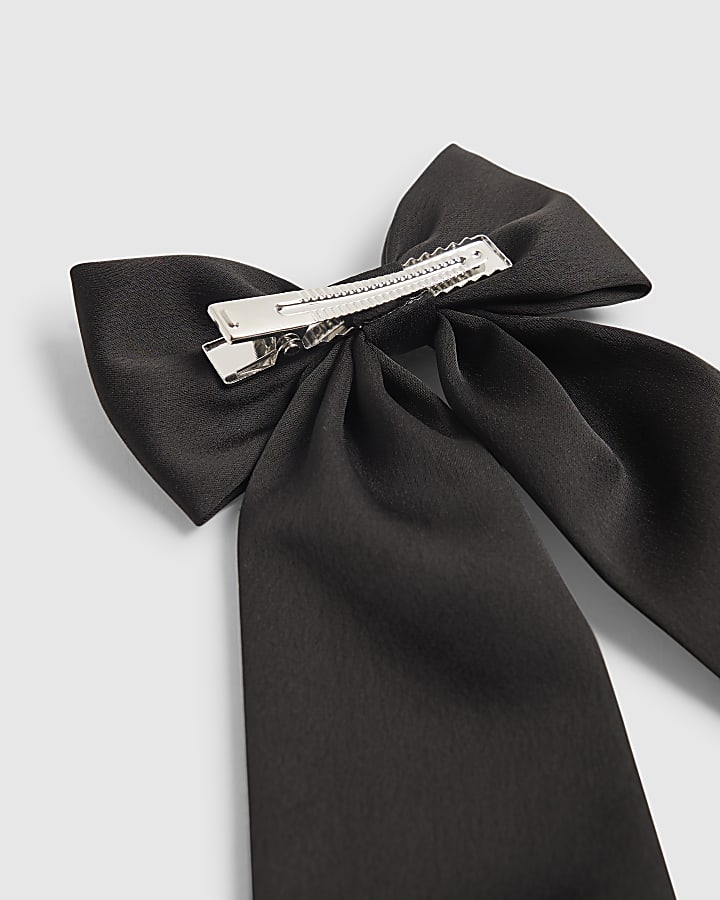 Girls Black RI Heart Bow Hair Clip