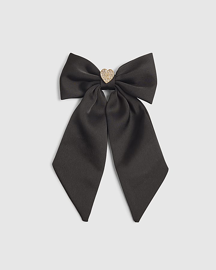 Girls Black RI Heart Bow Hair Clip