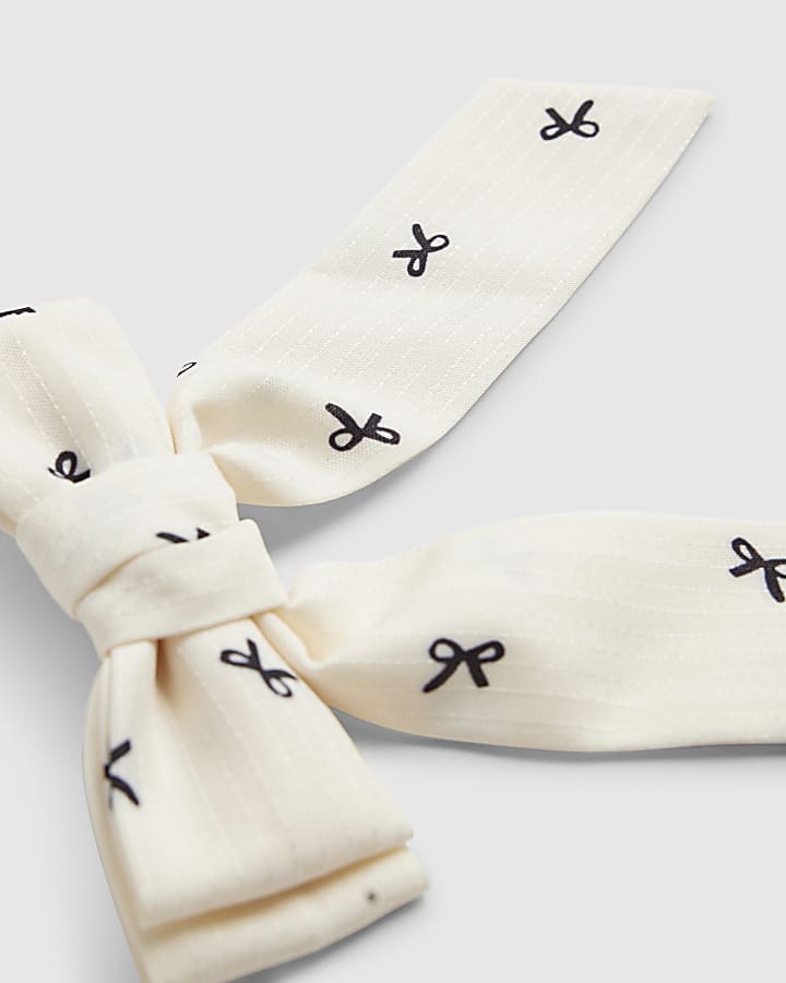 Girls White Bow Printed Hair Bow