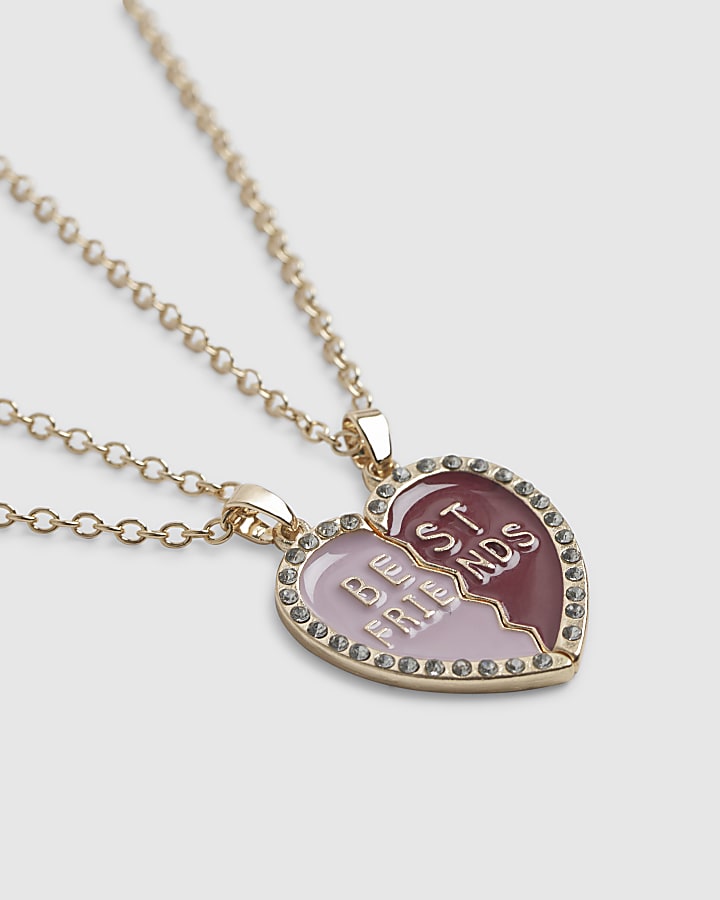 Girls Red Best Friends Necklace Set