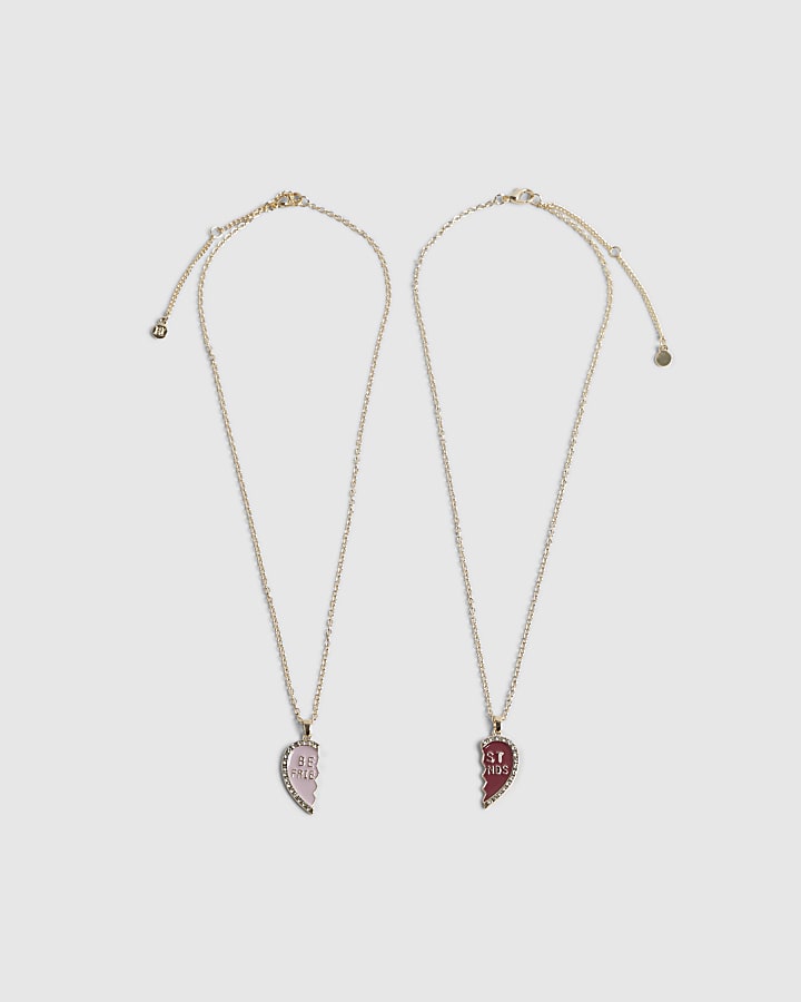 Girls Red Best Friends Necklace Set