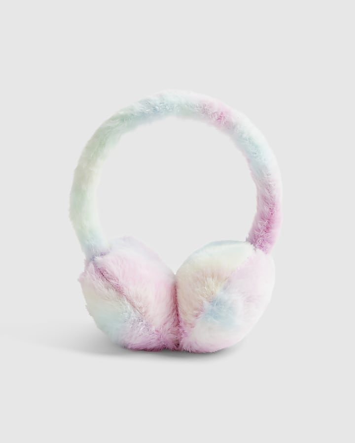 Girls Pink Faux Fur Tie Dye Earmuffs
