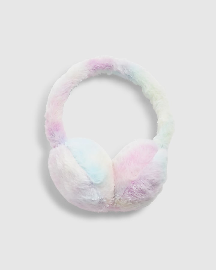 Girls Pink Faux Fur Tie Dye Earmuffs