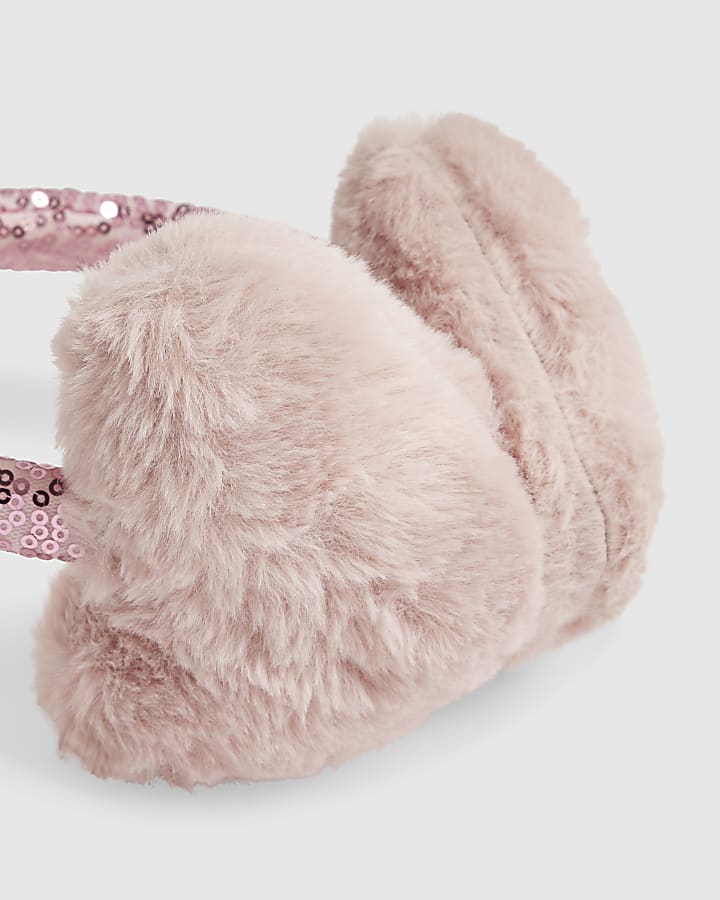 Girls Pink Sequin Heart Earmuffs