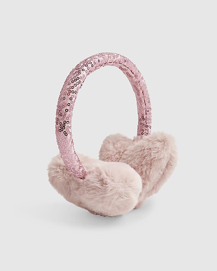 Girls Pink Sequin Heart Earmuffs