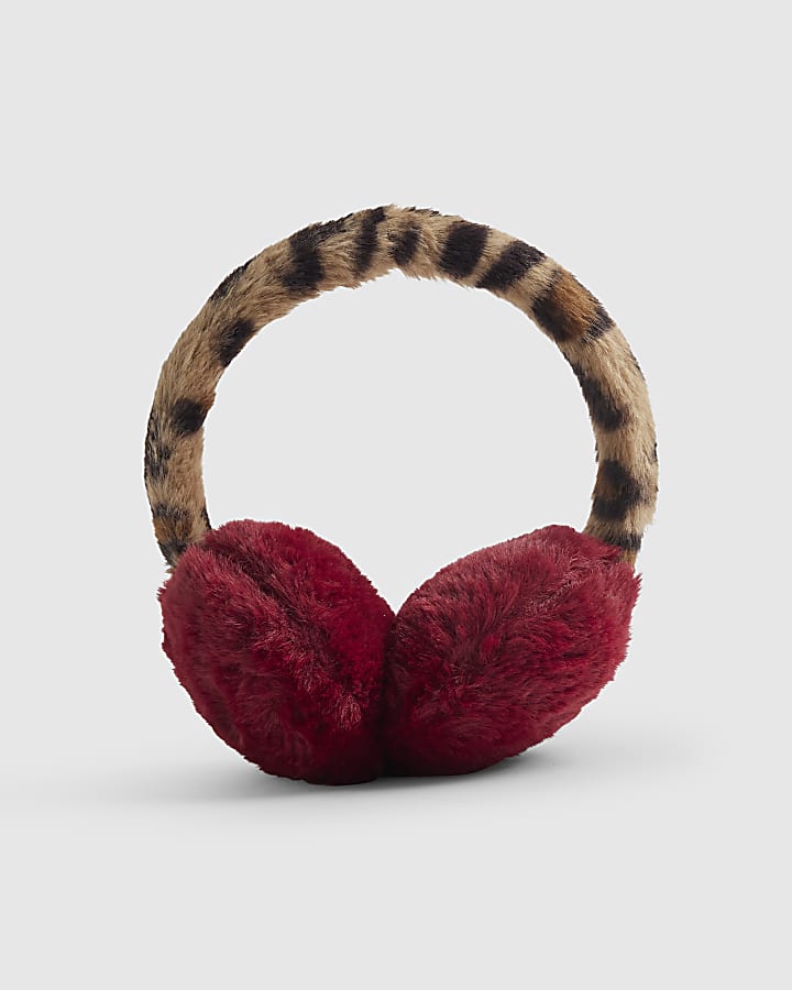 Girls Red Leopard Earmuffs