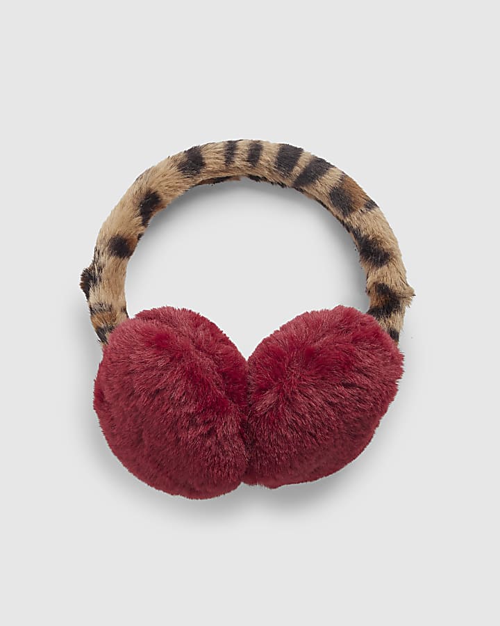 Girls Red Leopard Earmuffs
