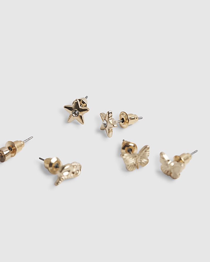 Girls Gold Rodeo Stud Earrings Pack of 9