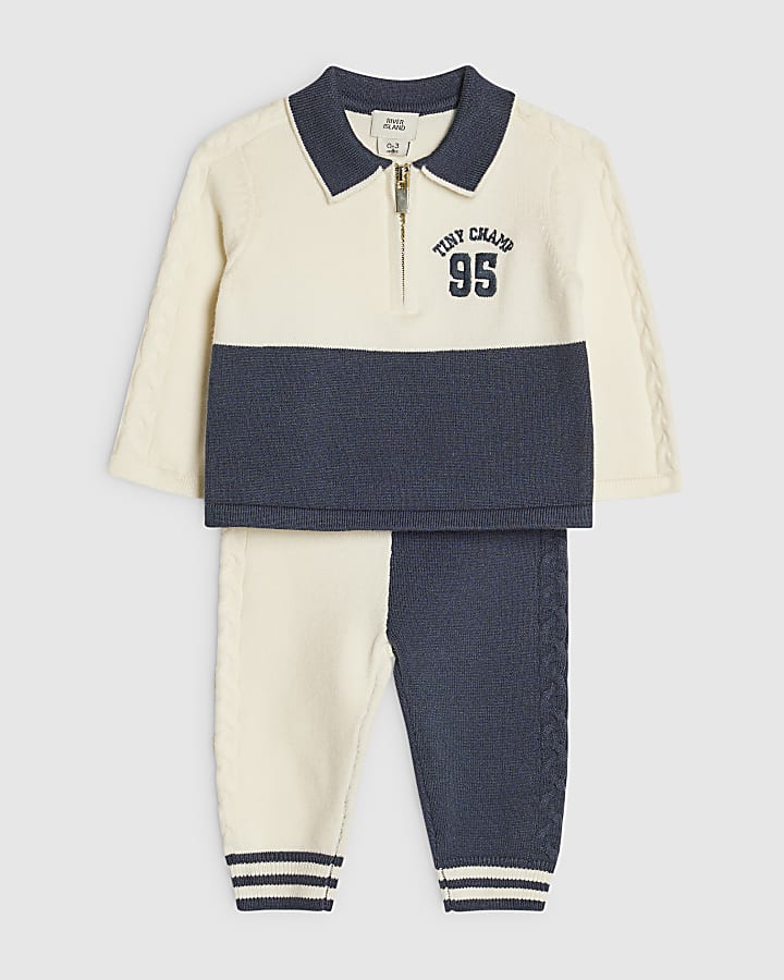 Baby Boys Blue Colour Block Polo Shirt Set