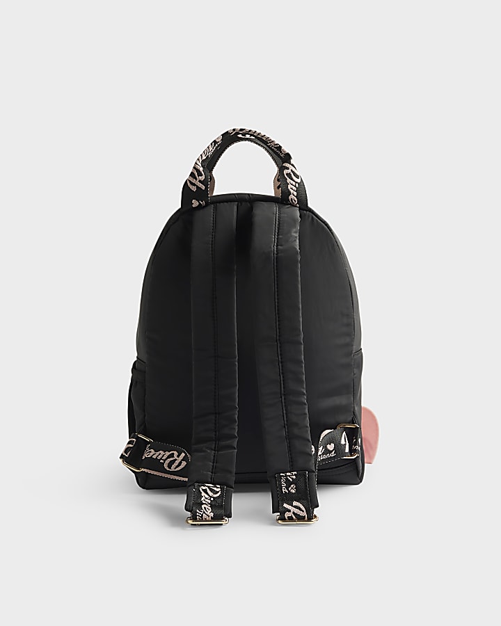 Girls Black Nylon Script Backpack