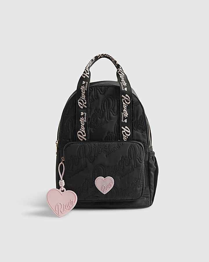 Girls Black Nylon Script Backpack