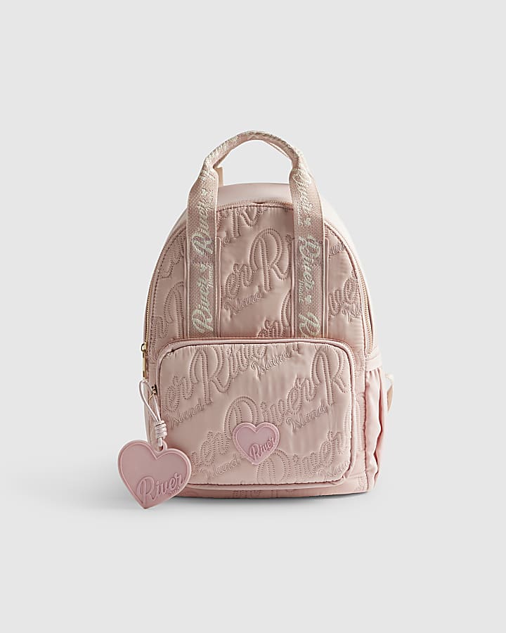 Girls Pink Nylon Script Backpack