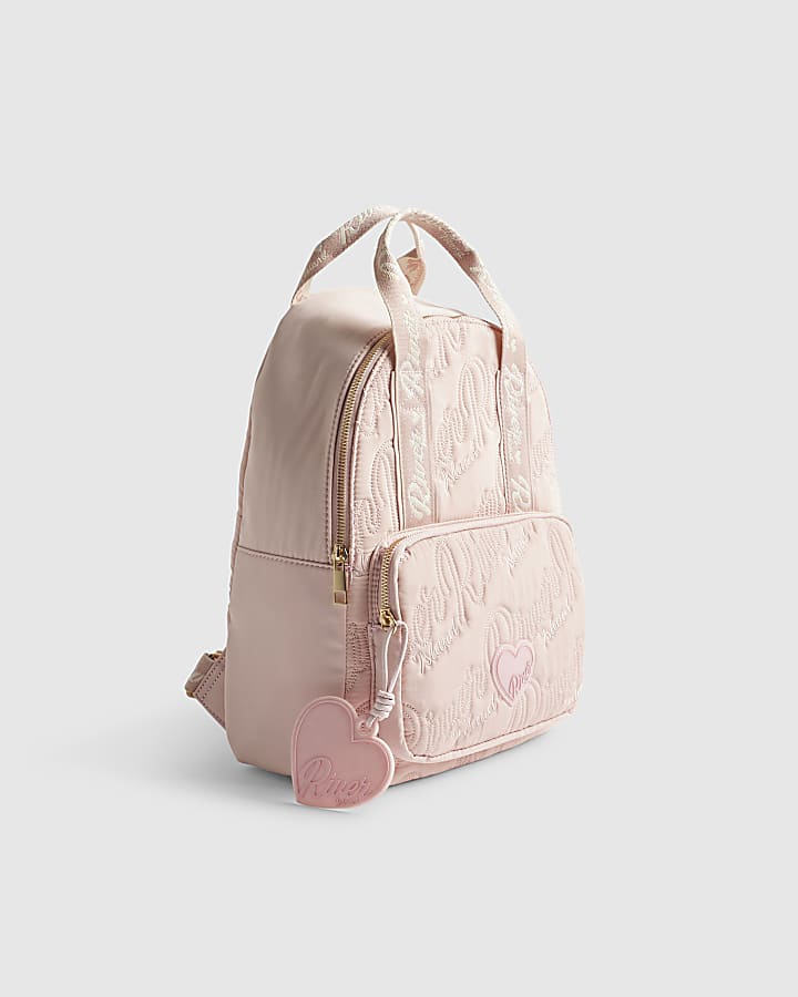 Girls Pink Nylon Script Backpack