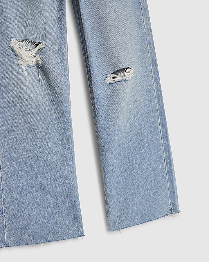 Girls Blue Ripped Straight Jeans