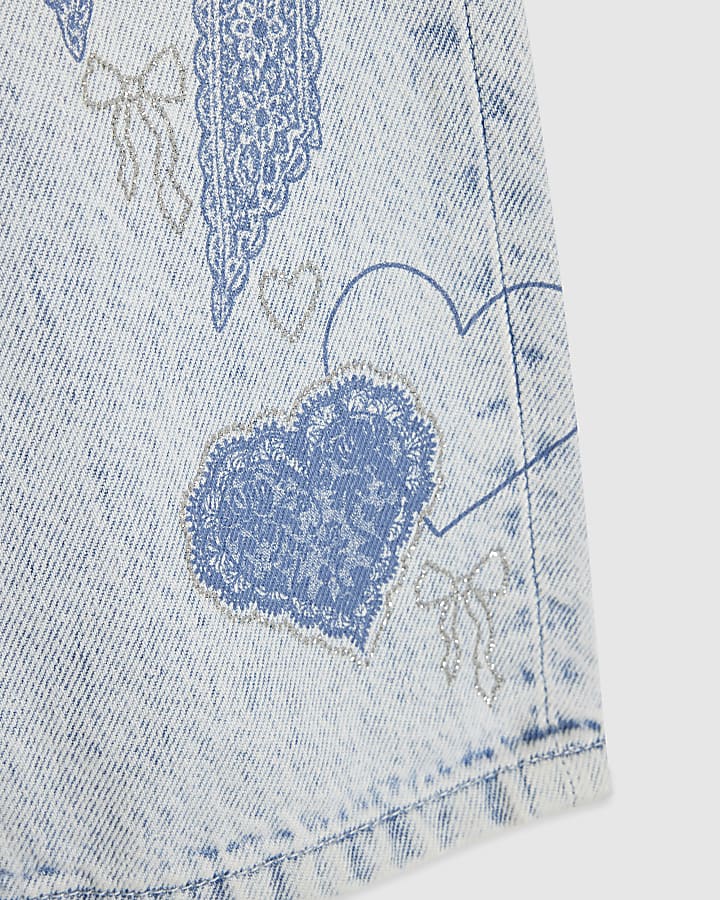 Mini Girls Bow Etched Wide Leg Jeans