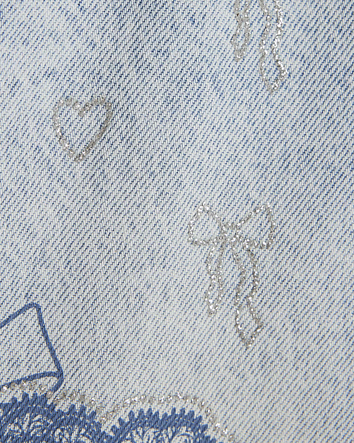 Mini Girls Bow Etched Wide Leg Jeans