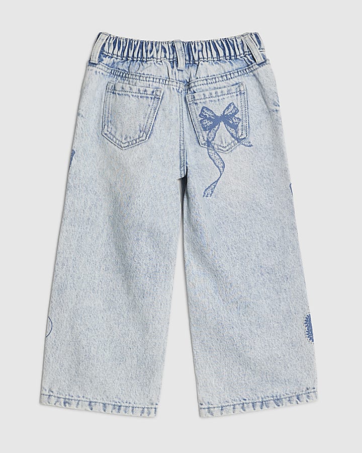 Mini Girls Bow Etched Wide Leg Jeans