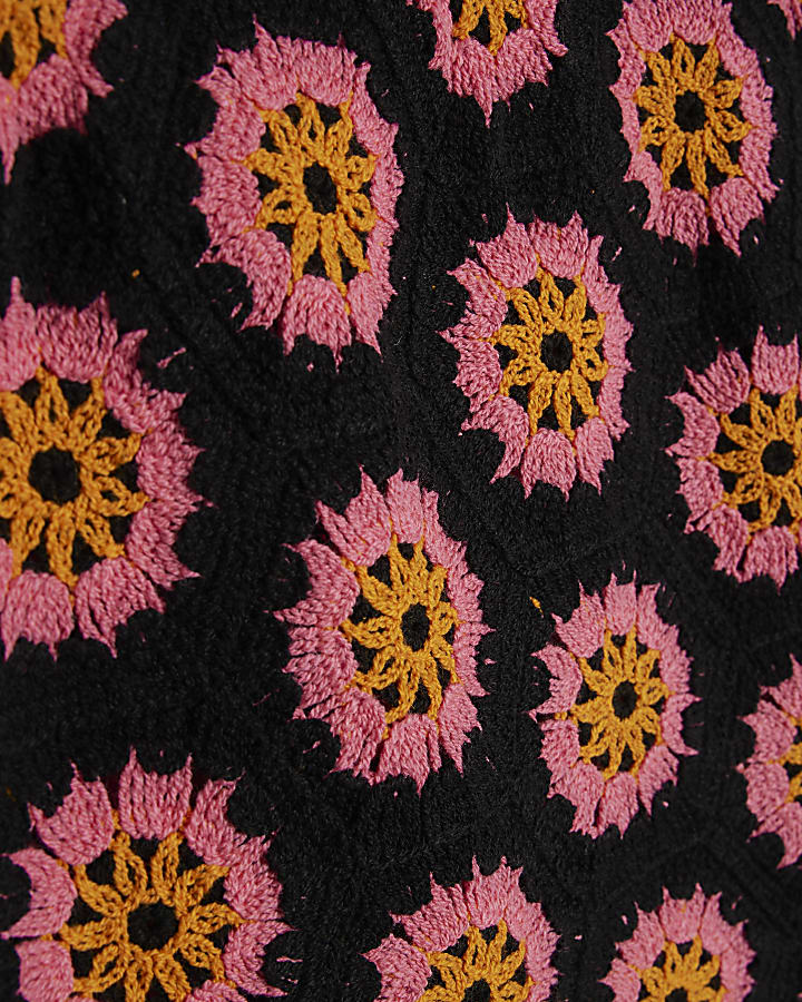 Girls Black Scallop Trim Crochet Skirt