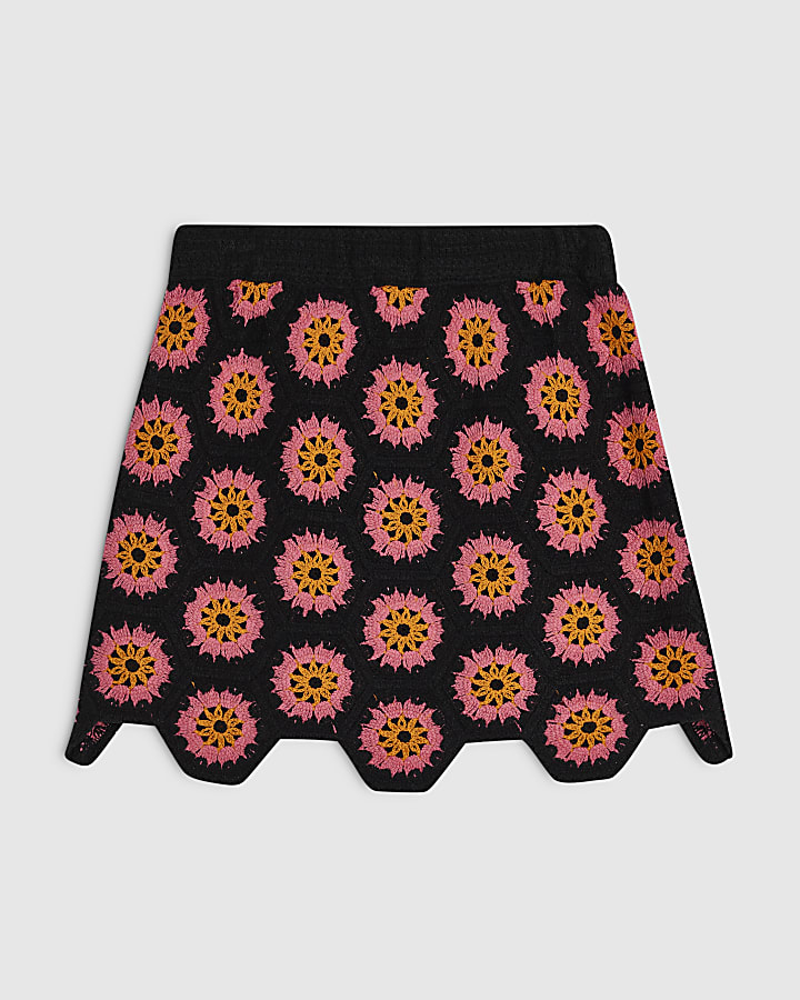 Girls Black Scallop Trim Crochet Skirt
