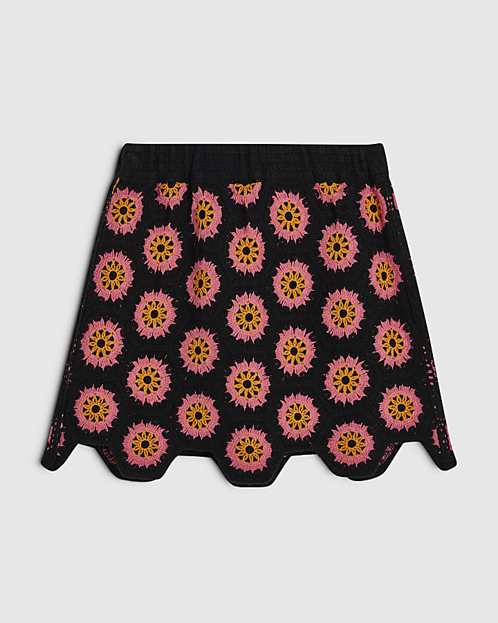 Girls Black Scallop Trim Crochet Skirt