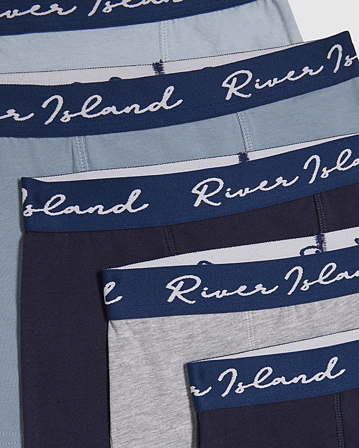 Boys Navy Script Pack Of 5 Boxers